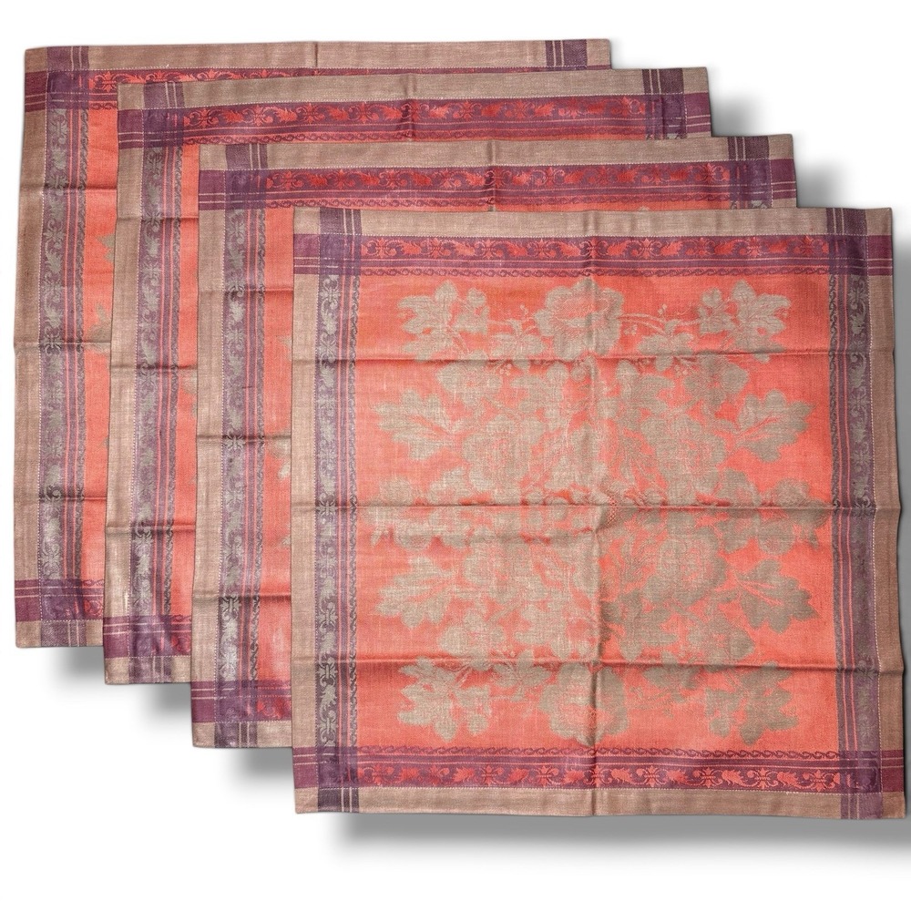 New Set/4 Williams Sonoma Antique Floral Jacquard Napkins Linen Blend Russia